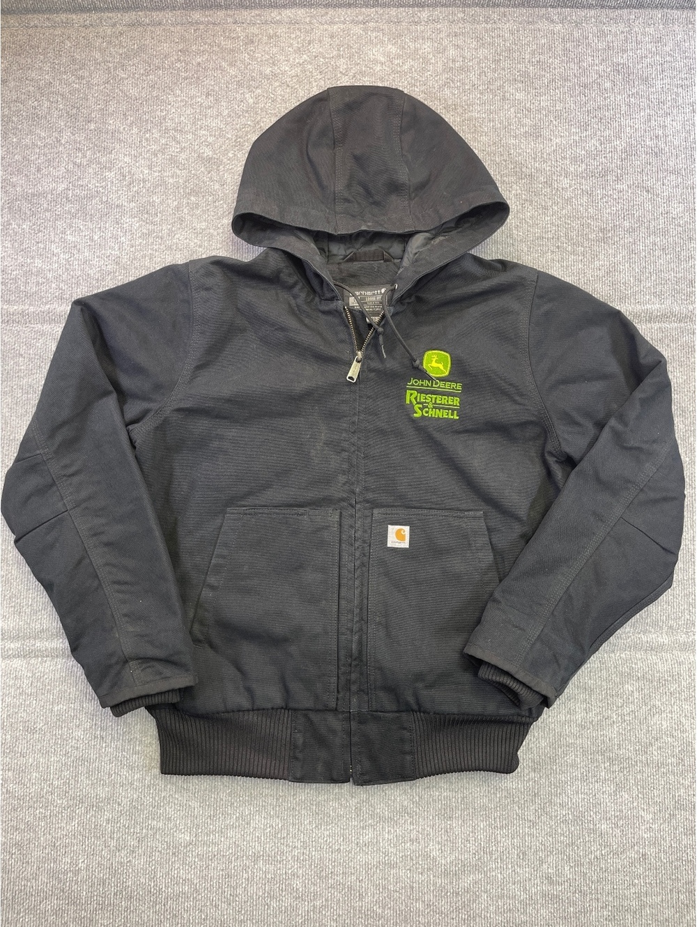 Carhartt Loose Fit Hooded Jacket John Deere Riesterer & Schnell Size L (12-14)